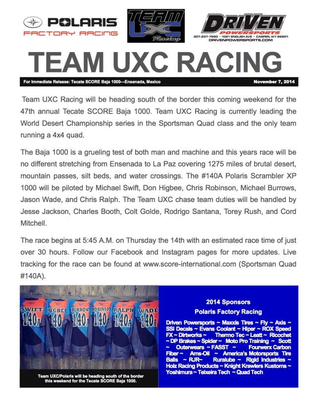 TEAM UXC Racing Baja-1000
